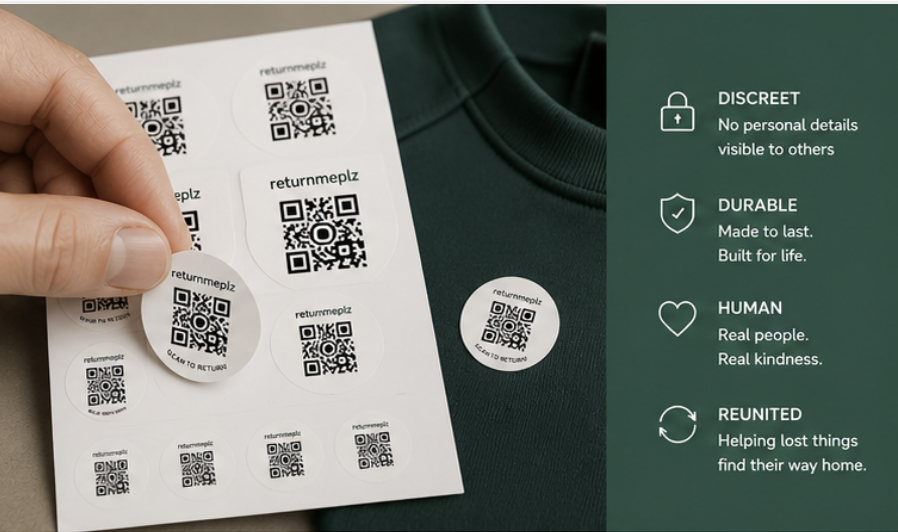 QR recovery label sheet on water bottle