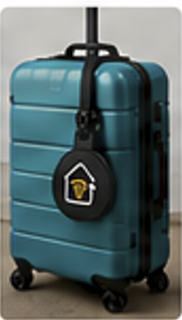 ReturnMePlz luggage tag on suitcase